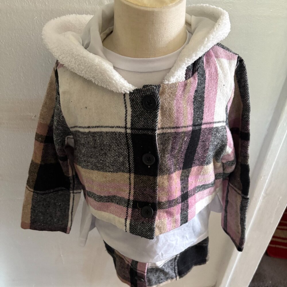 Pink Toddler 3-piece with jacket with hood & skirt & white shirt